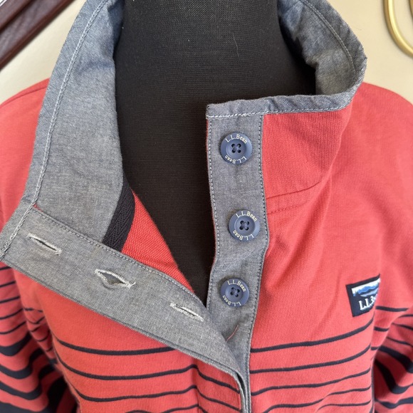 LL Bean Coral & Navy Stripe Cotton Rugby Pullover Shirt Size XL Women's - Picture 2 of 8